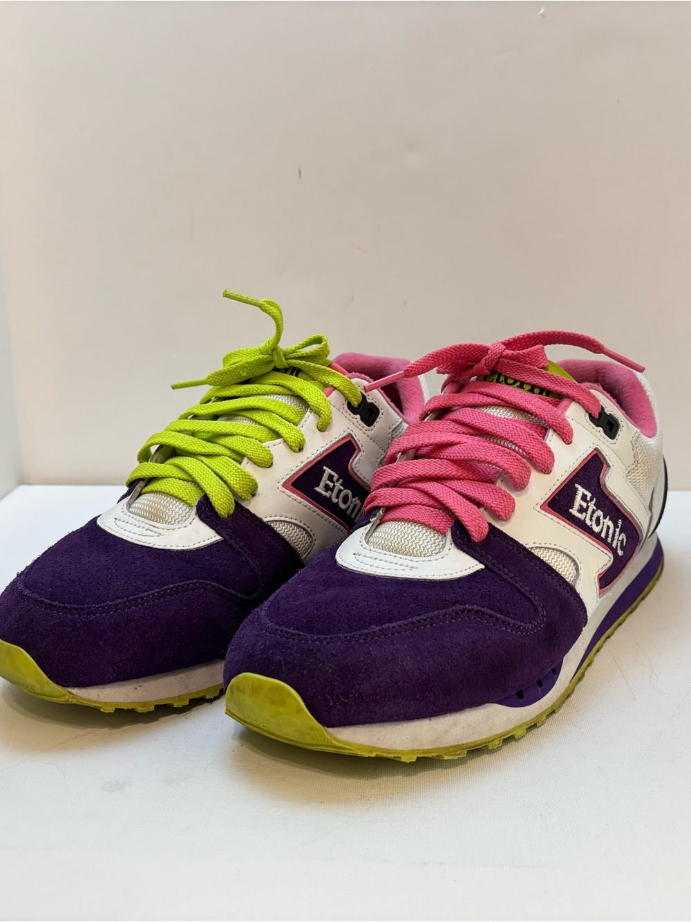 Etonic Men’s Purple Suede Sneakers with Pink and Lime Laces